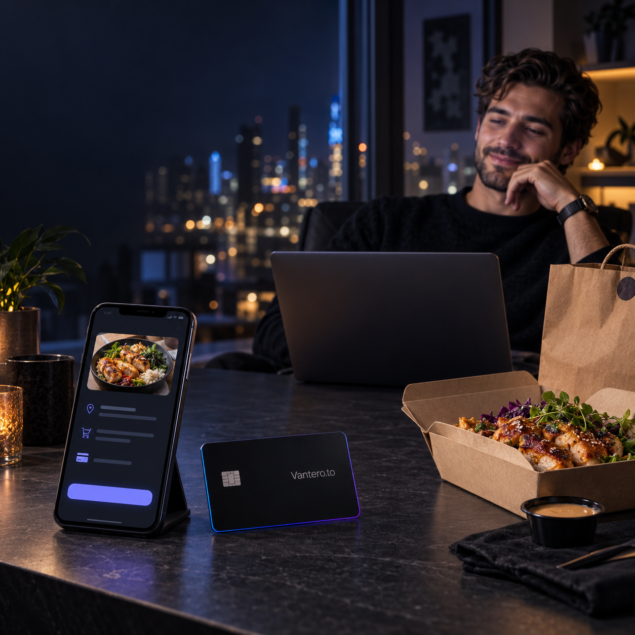 Crypto professional using a Vantero.to virtual card to pay for a food delivery order online. buy Uber Eats gift card with crypto